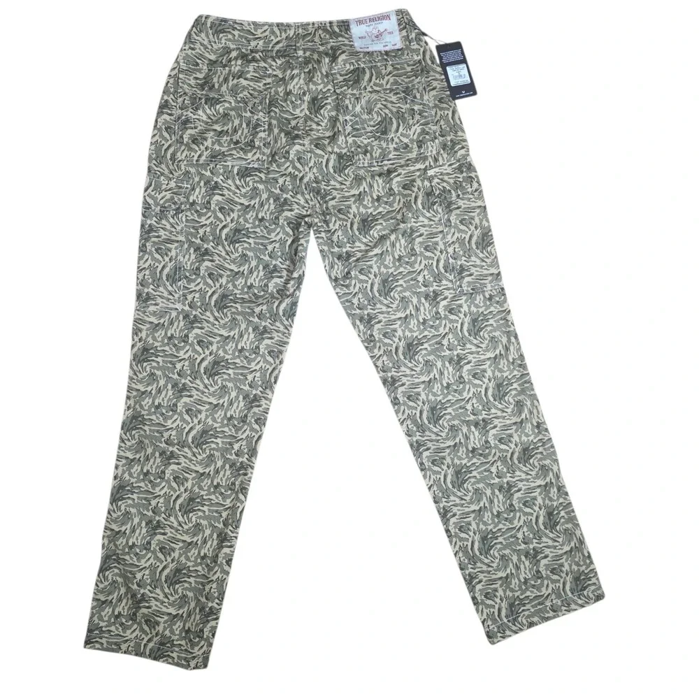 True Religion NWT Utility Cargo Pants 32 Green Print Straight Leg Y2K